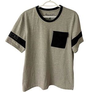 Mark Ecko Cut and Sew Grey tshirt with black mesh pocket and detailing XL